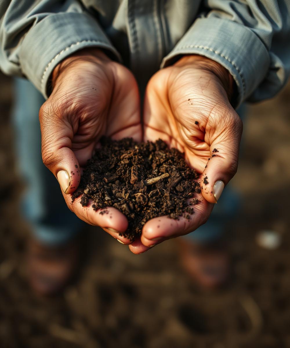 Rancher hands holding Texas soil